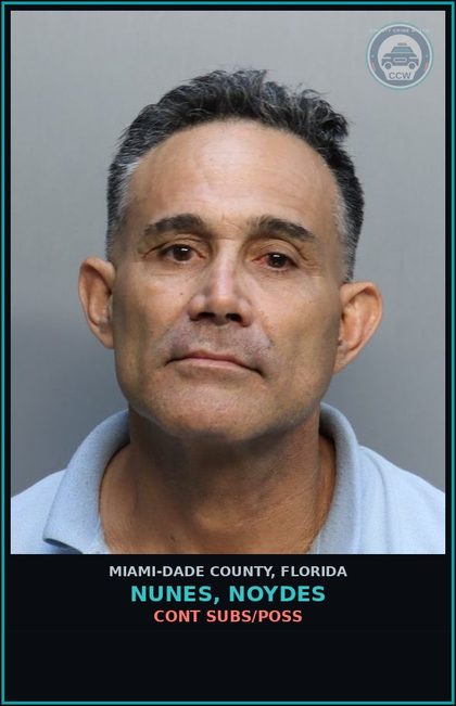 CCW arrest card for NUNES, NOYDES in Miami-Dade County: CONT SUBS/POSS