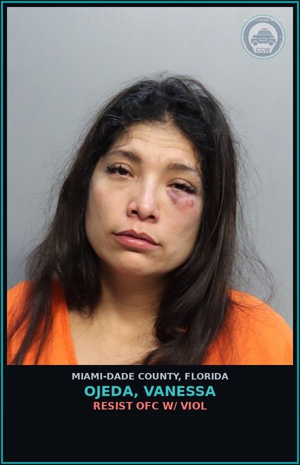 CCW arrest card for OJEDA, VANESSA in Miami-Dade County: BTRY/FIRE/COR