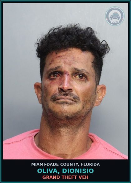 CCW arrest card for OLIVA, DIONISIO in Miami-Dade County: GRAND THEFT VEH