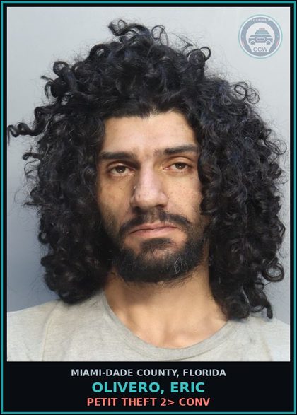CCW arrest card for OLIVERO, ERIC in Miami-Dade County: PETIT THEFT 2> CONV