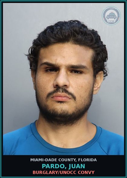 CCW arrest card for PARDO, JUAN in Miami-Dade County: BURGLARY/UNOCC CONVY