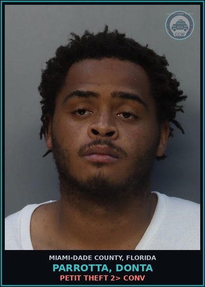 CCW arrest card for PARROTTA, DONTA in Miami-Dade County: PETIT THEFT 2> CONV