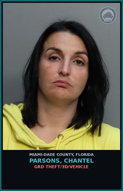 CCW arrest card for PARSONS, CHANTEL in Miami-Dade County: GRD THEFT/3D/VEHICLE