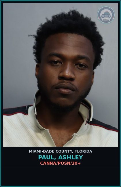 CCW arrest card for PAUL, ASHLEY in Miami-Dade County: Canna/POSN/20+