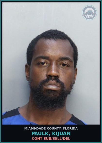 CCW arrest card for PAULK, KIJUAN in Miami-Dade County: CONT SUB/SELL/DEL