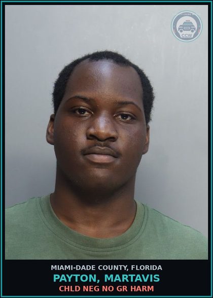 CCW arrest card for PAYTON, MARTAVIS in Miami-Dade County: chld NEG NO GR HARM
