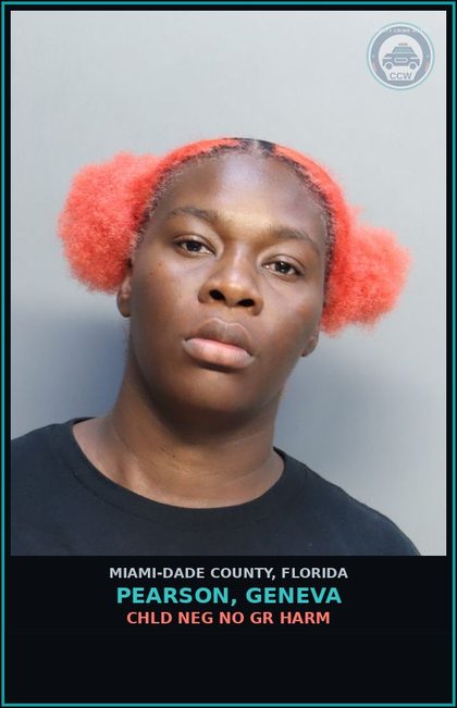 CCW arrest card for PEARSON, GENEVA in Miami-Dade County: chld NEG NO GR HARM