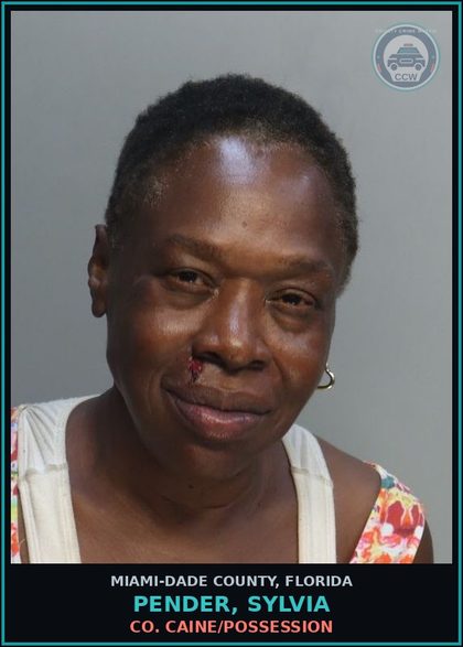 CCW arrest card for PENDER, SYLVIA in Miami-Dade County: COCAINE/POSSESSION