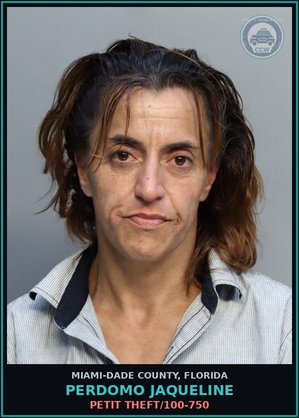 CCW arrest card for PERDOMO JAQUELINE in Miami-Dade County: PETIT THEFT/100-750