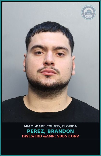 CCW arrest card for PEREZ, BRANDON in Miami-Dade County: DWLS/3RD &amp; SUBS CONV