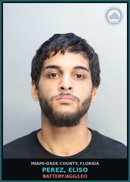 CCW arrest card for PEREZ, ELISO in Miami-Dade County: BATTERY/AGG/LEO