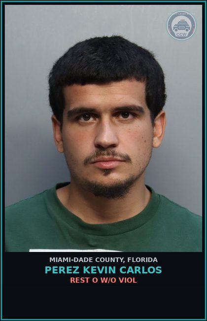 CCW arrest card for PEREZ KEVIN  CARLOS in Miami-Dade County: REST O W/O VIOL