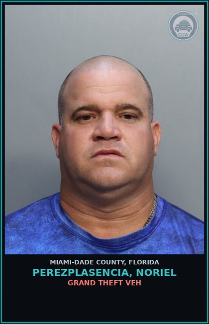 CCW arrest card for PEREZPLASENCIA, NORIEL in Miami-Dade County: GRAND THEFT VEH