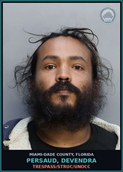 CCW arrest card for PERSAUD, DEVENDRA in Miami-Dade County: TRESPASS/STRUC/UNOCC