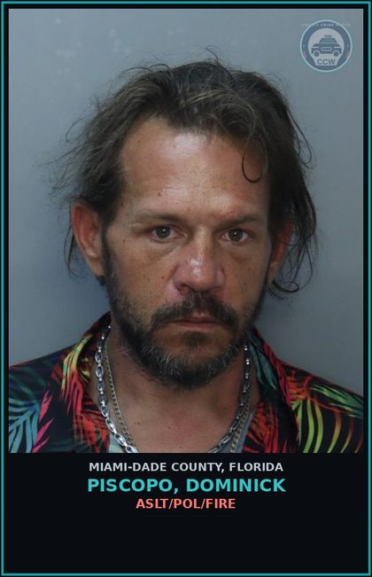 CCW arrest card for PISCOPO, DOMINICK in Miami-Dade County: ASLT/POL/FIRE
