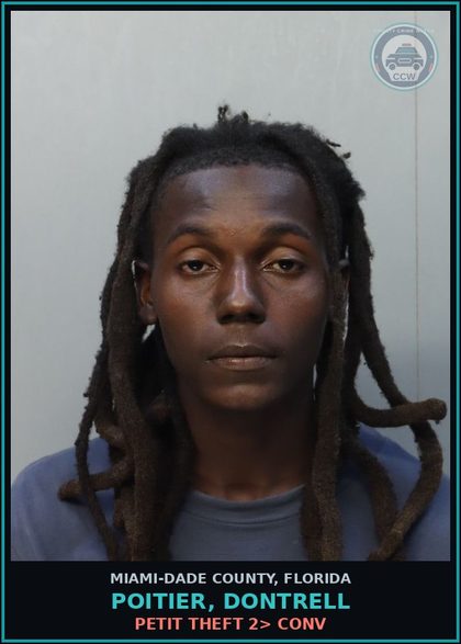 CCW arrest card for POITIER, DONTRELL in Miami-Dade County: PETIT THEFT 2> CONV