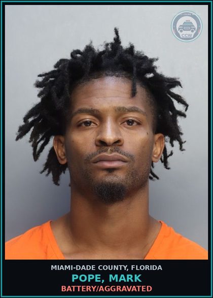 CCW arrest card for POPE, MARK in Miami-Dade County: RBRY/ARM/FA/DW - PBL