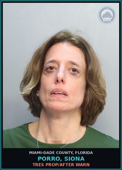 CCW arrest card for PORRO, SIONA in Miami-Dade County: TRES PROP/AFTER WARN