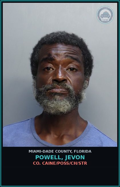 CCW arrest card for POWELL, JEVON in Miami-Dade County: COCAINE/POSS/CH/STR