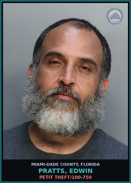 CCW arrest card for PRATTS, EDWIN in Miami-Dade County: PETIT THEFT/100-750