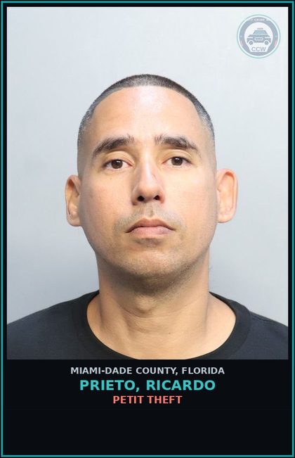 CCW arrest card for PRIETO, RICARDO in Miami-Dade County: PETIT THEFT
