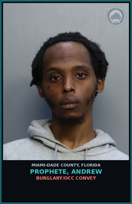 CCW arrest card for PROPHETE, ANDREW in Miami-Dade County: BURGLARY/OCC CONVEY