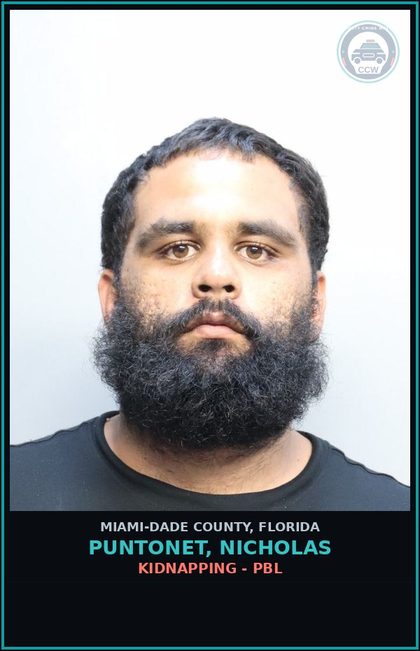 CCW arrest card for PUNTONET, NICHOLAS in Miami-Dade County: KIDNAPPING - PBL