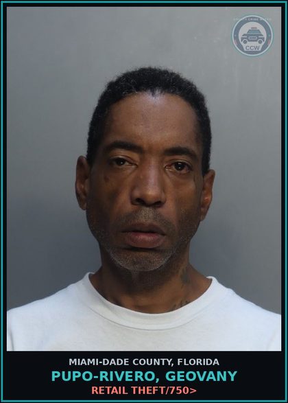 CCW arrest card for PUPO-RIVERO, GEOVANY in Miami-Dade County: RETAIL THEFT/750>