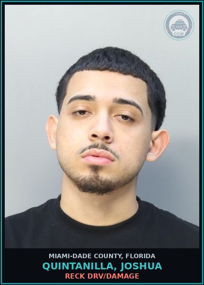 CCW arrest card for QUINTANILLA, JOSHUA in Miami-Dade County: RECK DRV/DAMAGE