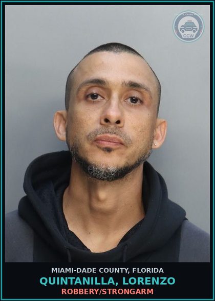 CCW arrest card for QUINTANILLA, LORENZO in Miami-Dade County: BURG/ASLT/BATT - PBL