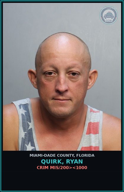 CCW arrest card for QUIRK, RYAN in Miami-Dade County: CRIM MIS/200><1000