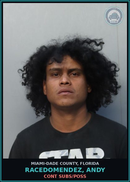 CCW arrest card for RACEDOMENDEZ, ANDY in Miami-Dade County: CONT SUBS/POSS