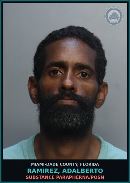 CCW arrest card for RAMIREZ, ADALBERTO in Miami-Dade County: DRUG PARAPHERNA/POSN