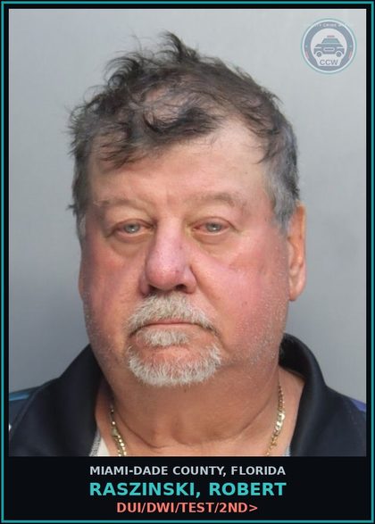 CCW arrest card for RASZINSKI, ROBERT in Miami-Dade County: DUI/DWI/TEST/2ND>