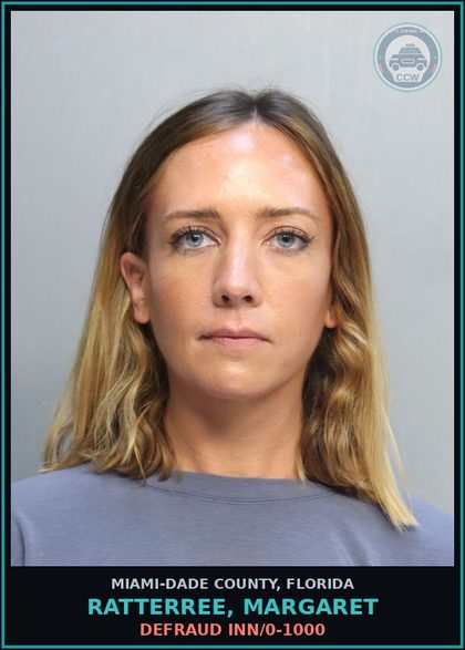 CCW arrest card for RATTERREE, MARGARET in Miami-Dade County: DEFRAUD INN/0-1000
