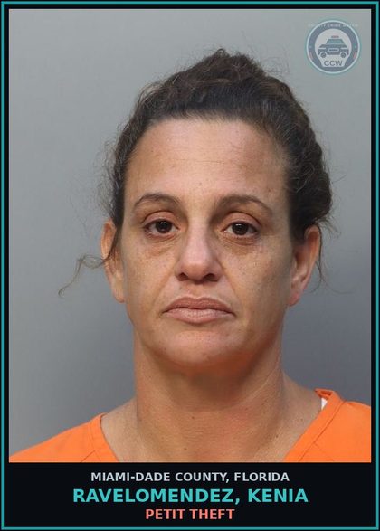 CCW arrest card for RAVELOMENDEZ, KENIA in Miami-Dade County: PETIT THEFT