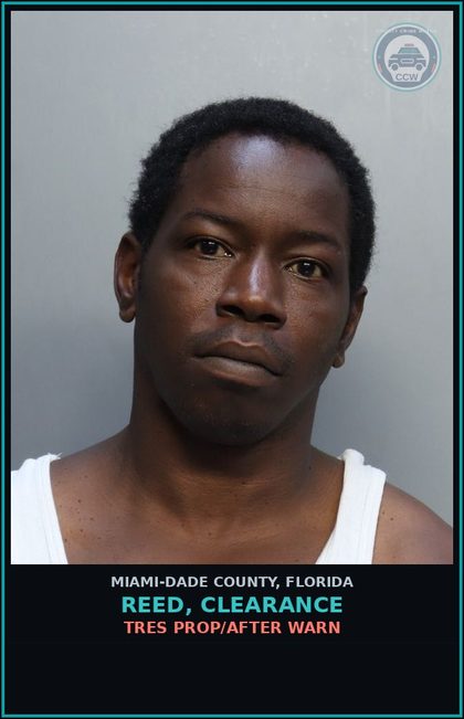 CCW arrest card for REED, CLEARANCE in Miami-Dade County: TRES PROP/AFTER WARN