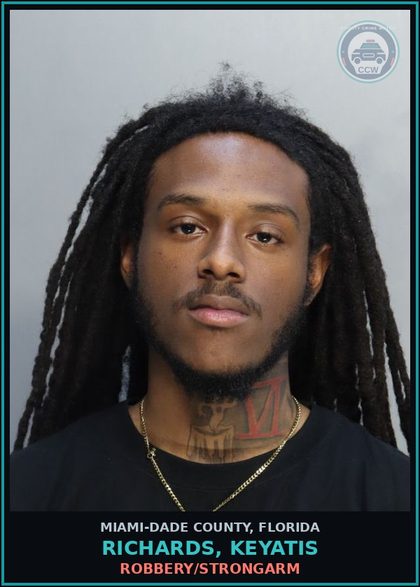 CCW arrest card for RICHARDS, KEYATIS in Miami-Dade County: ROBBERY/STRONGARM