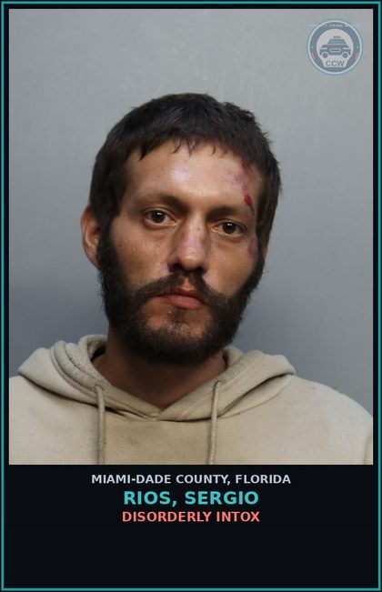 CCW arrest card for RIOS, SERGIO in Miami-Dade County: TRES PROP/AFTER WARN