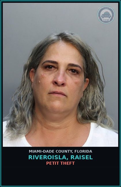 CCW arrest card for RIVEROISLA, RAISEL in Miami-Dade County: PETIT THEFT