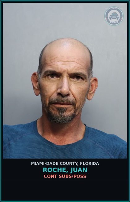 CCW arrest card for ROCHE, JUAN in Miami-Dade County: CONT SUBS/POSS