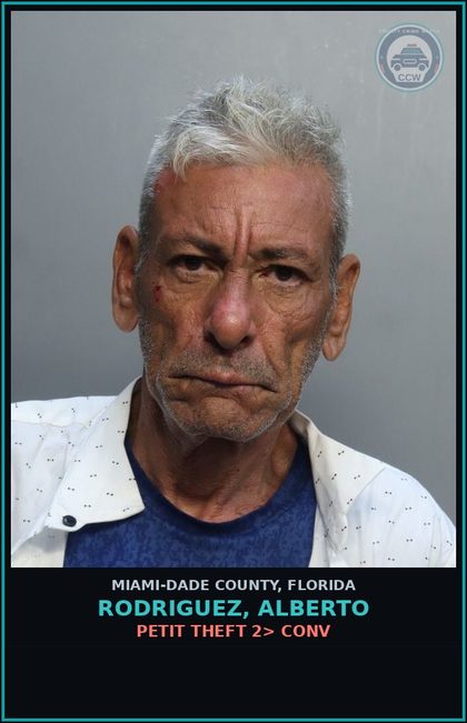 CCW arrest card for RODRIGUEZ, ALBERTO in Miami-Dade County: PETIT THEFT 2> CONV
