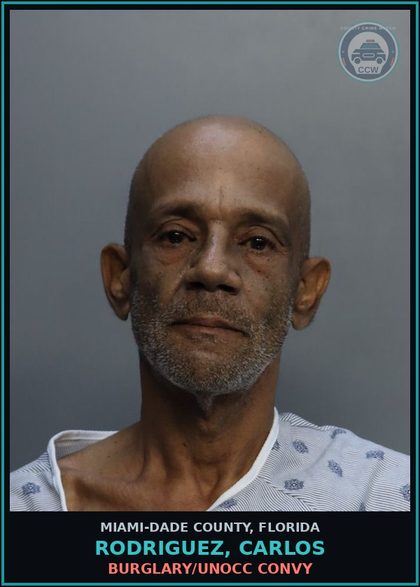 CCW arrest card for RODRIGUEZ, CARLOS in Miami-Dade County: BURGLARY/UNOCC CONVY