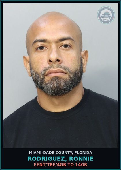CCW arrest card for RODRIGUEZ, RONNIE in Miami-Dade County: FENT/TRF/4GR TO 14GR