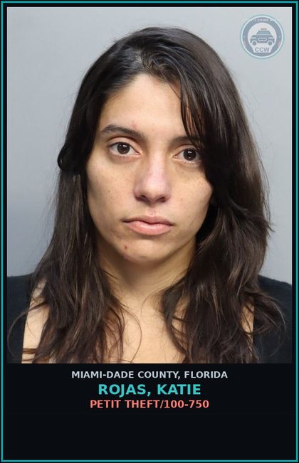 CCW arrest card for ROJAS, KATIE in Miami-Dade County: PETIT THEFT/100-750
