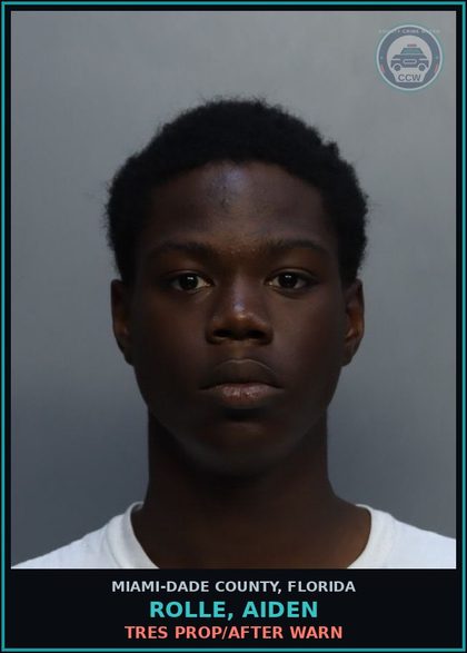 CCW arrest card for ROLLE, AIDEN in Miami-Dade County: TRES PROP/AFTER WARN