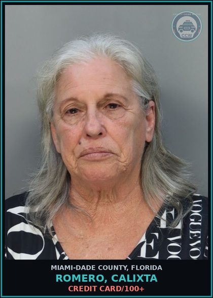 CCW arrest card for ROMERO, CALIXTA in Miami-Dade County: CREDIT CARD/100+