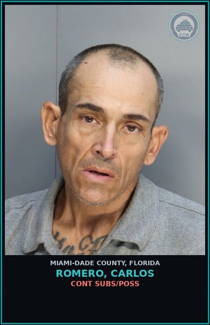 CCW arrest card for ROMERO, CARLOS in Miami-Dade County: CONT SUBS/POSS
