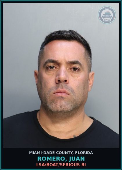 CCW arrest card for ROMERO, JUAN in Miami-Dade County: LSA/BOAT/SERIOUS BI