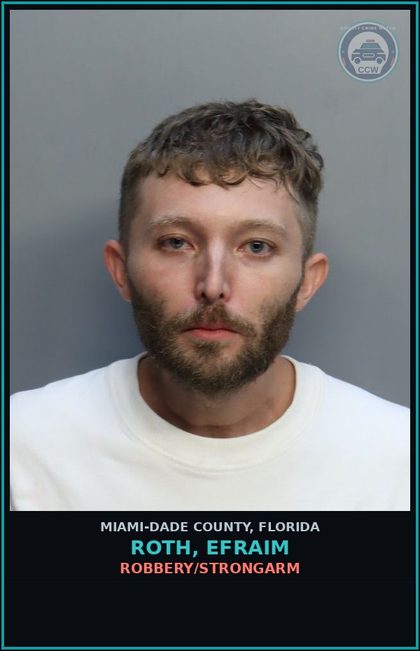 CCW arrest card for ROTH, EFRAIM in Miami-Dade County: ROBBERY/STRONGARM